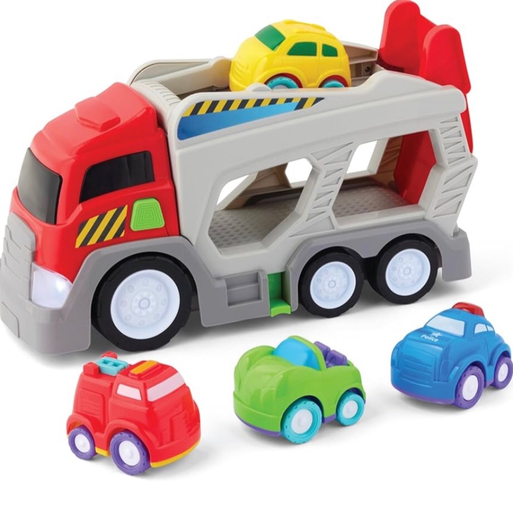 Kid connection car transporter Kids Car Carrier Playset with 4 Mini Vehicles